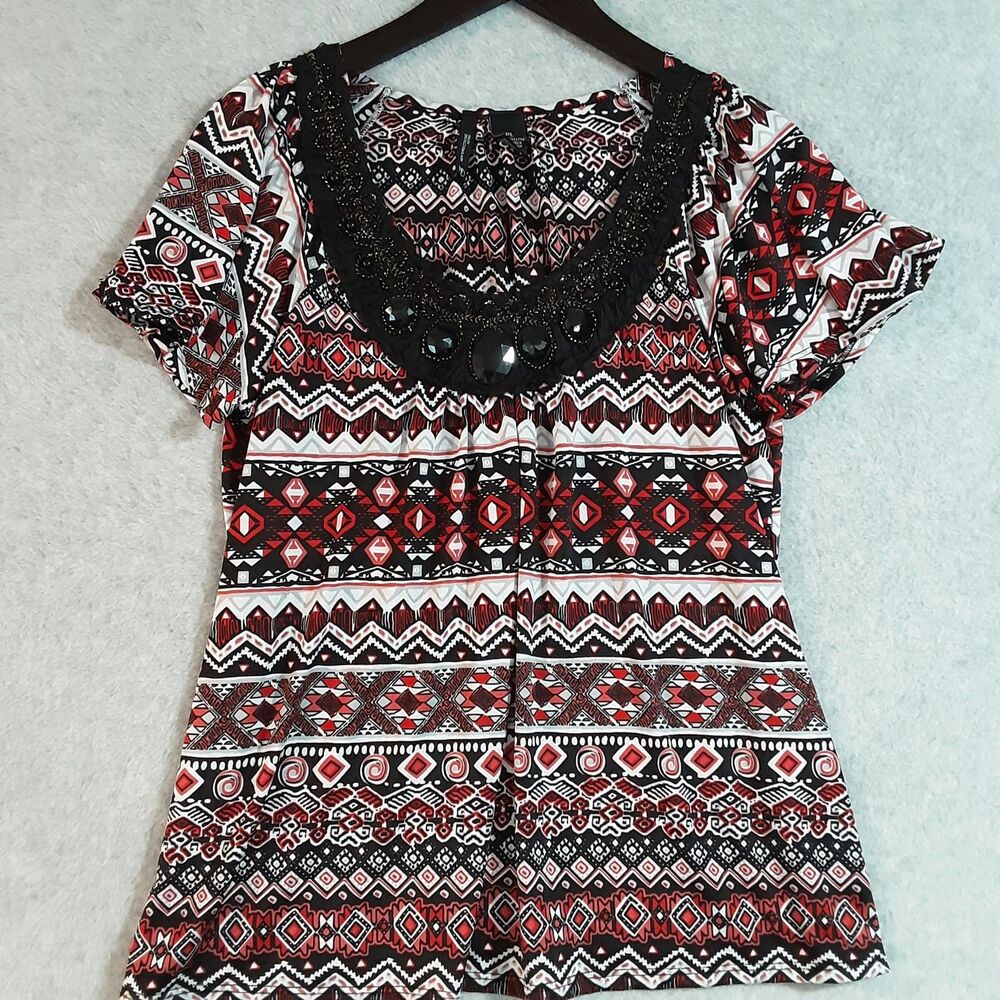 VTG Y2K Aztec Geometric Stones Embellished Beaded Southwestern Boho USA PL